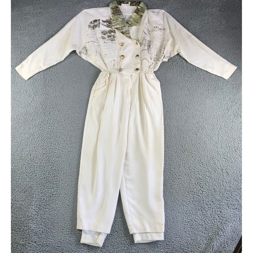 Joseph Ribkoff Jumpsuit Women 10 Abstract Print 80s‎ Vintage Double Breast Flaws